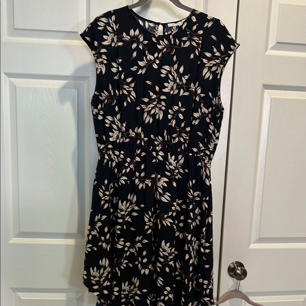 Collective Concepts Navy and White Mini Dress with Flutter hem and Cap Sleeves